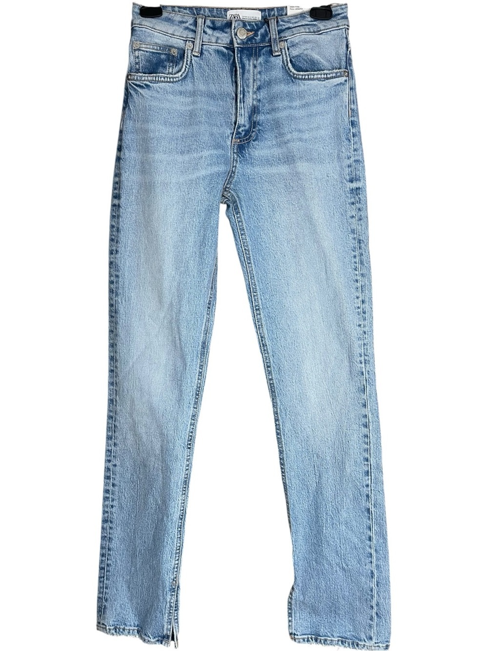 Zara Split Hem Straight Leg Jeans Blue